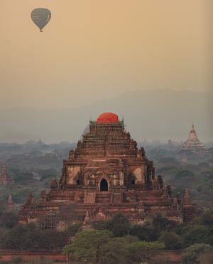 temple of Bagan viewed from a balloon